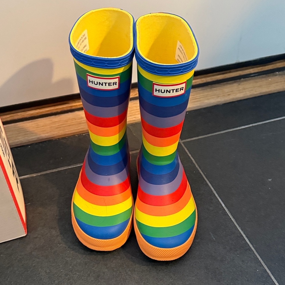 Hunter Kids Rainbow Stripe Rain Boots - Blue, Red, Yellow, Green, Orange